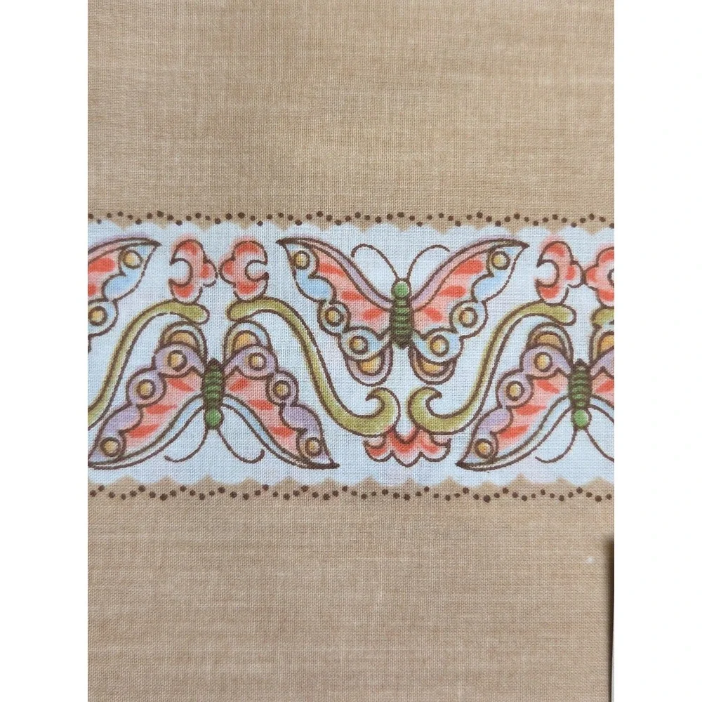 Vtg NEW CARLIN Chinoiserie Duvet and Sham‎ Set Asian Scene Butterflies Scalloped